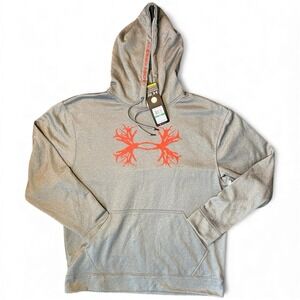 Under Armour Gray Orange Men's L Hoodie Hunting Sweatshirt Antlers Storm Cold